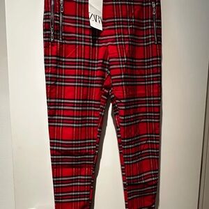 Zara Plaid Leggings with Zippers SZ XL. New with tags